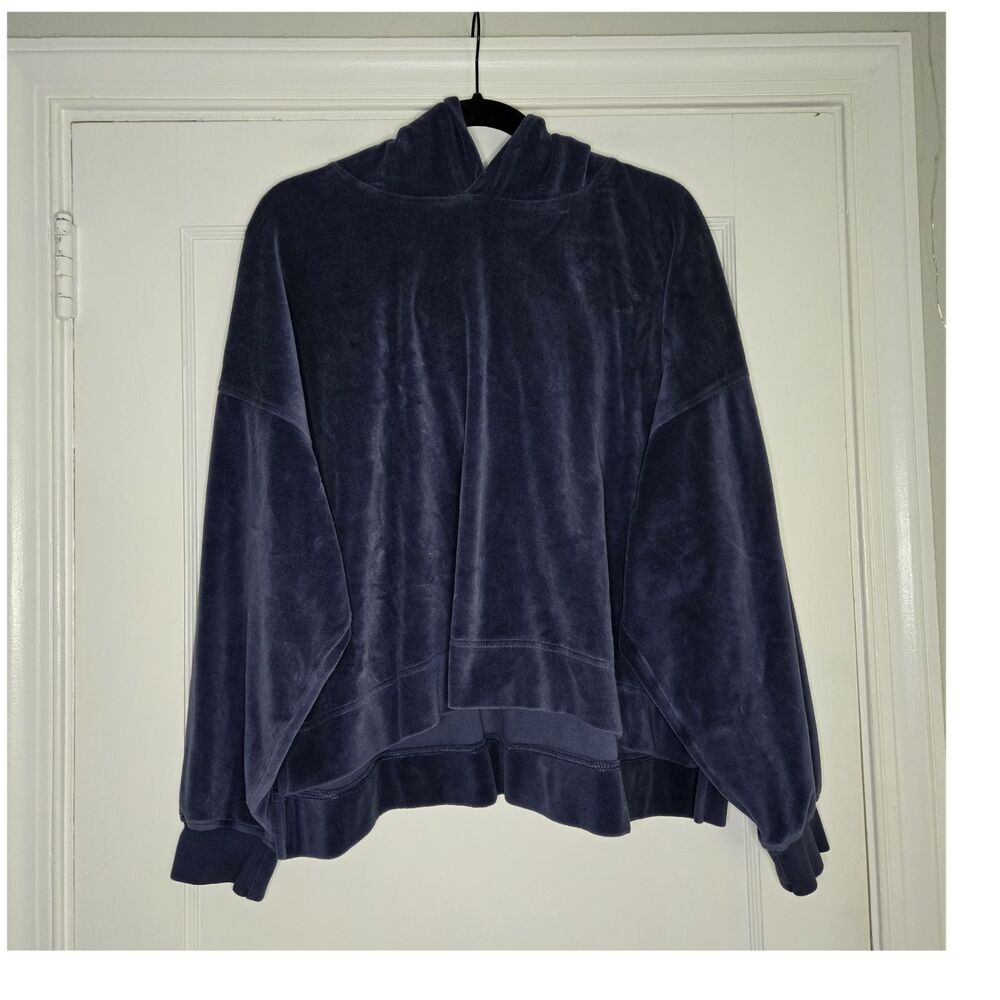 Aerie Blue Velour Hoodie Womens L Pullover Soft Cozy Lounge